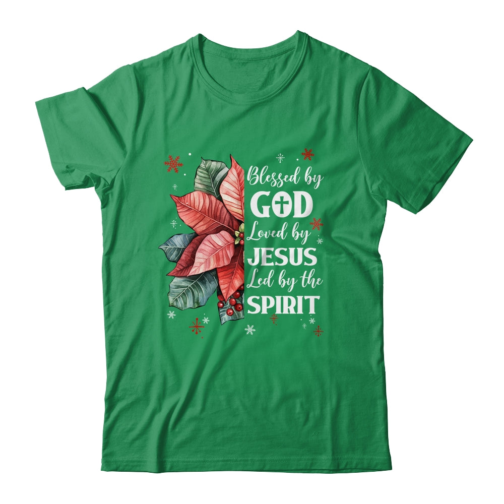 Blessed By God Loved By Jesus Christmas Poinsettia Flower Shirt & Sweatshirt | siriusteestore