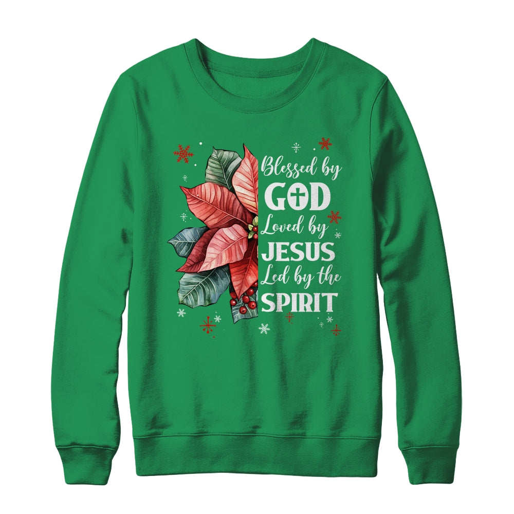 Blessed By God Loved By Jesus Christmas Poinsettia Flower Shirt & Sweatshirt | siriusteestore