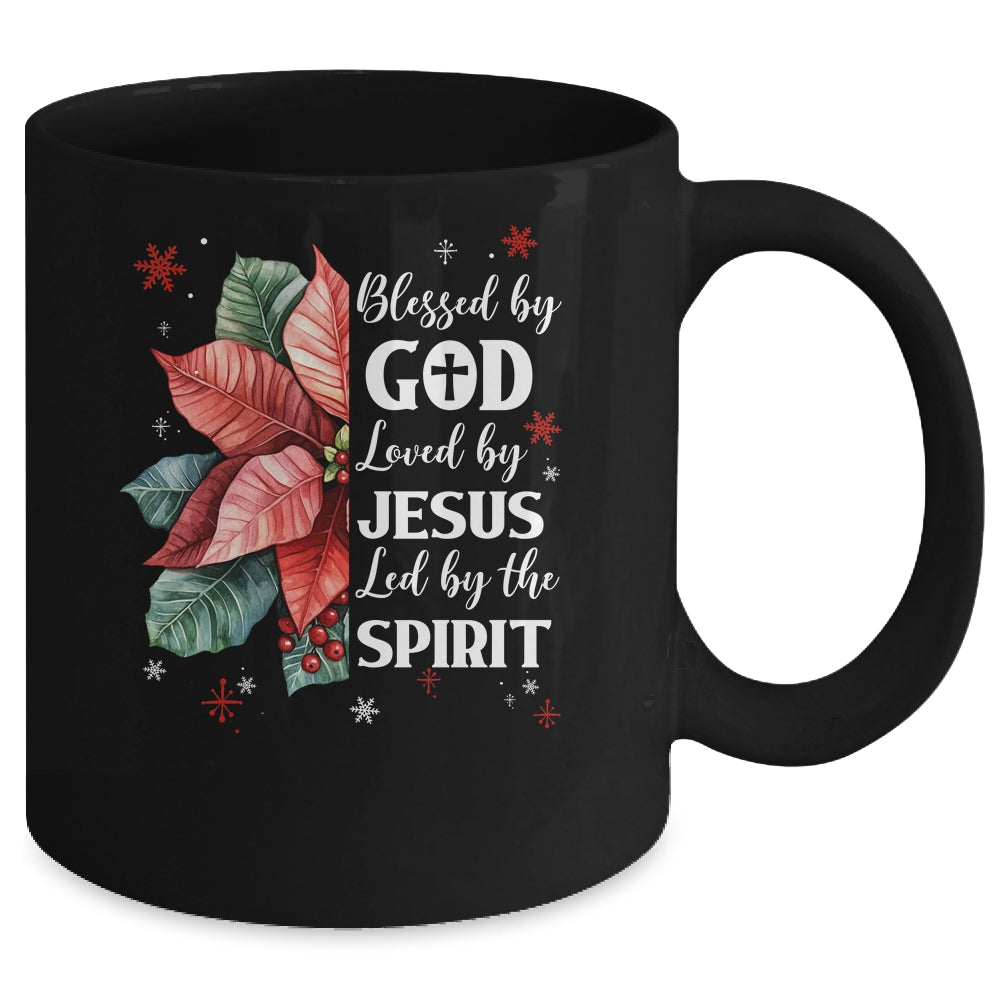 Blessed By God Loved By Jesus Christmas Poinsettia Flower Mug | siriusteestore