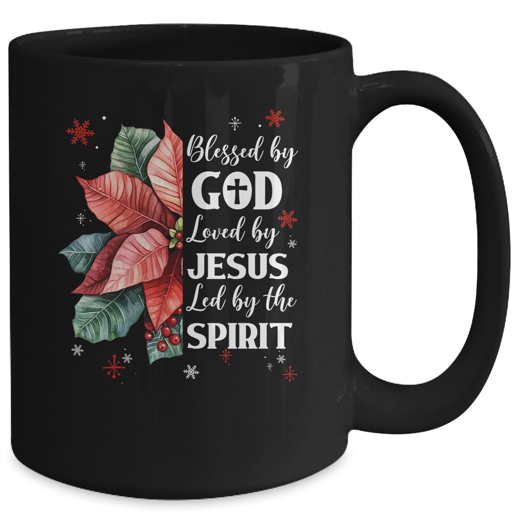 Blessed By God Loved By Jesus Christmas Poinsettia Flower Mug | siriusteestore