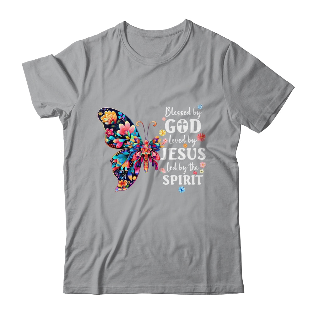 Blessed By God Loved By Jesus Floral Butterfly Christian Shirt & Tank Top | siriusteestore