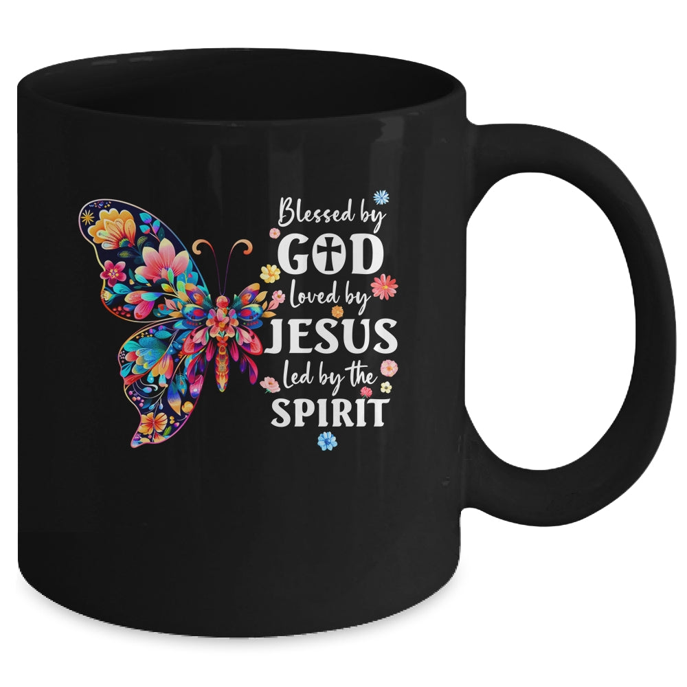Blessed By God Loved By Jesus Floral Butterfly Christian Mug | siriusteestore