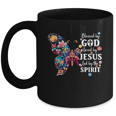 Blessed By God Loved By Jesus Floral Butterfly Christian Mug | siriusteestore