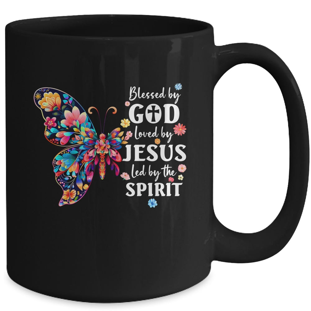Blessed By God Loved By Jesus Floral Butterfly Christian Mug | siriusteestore