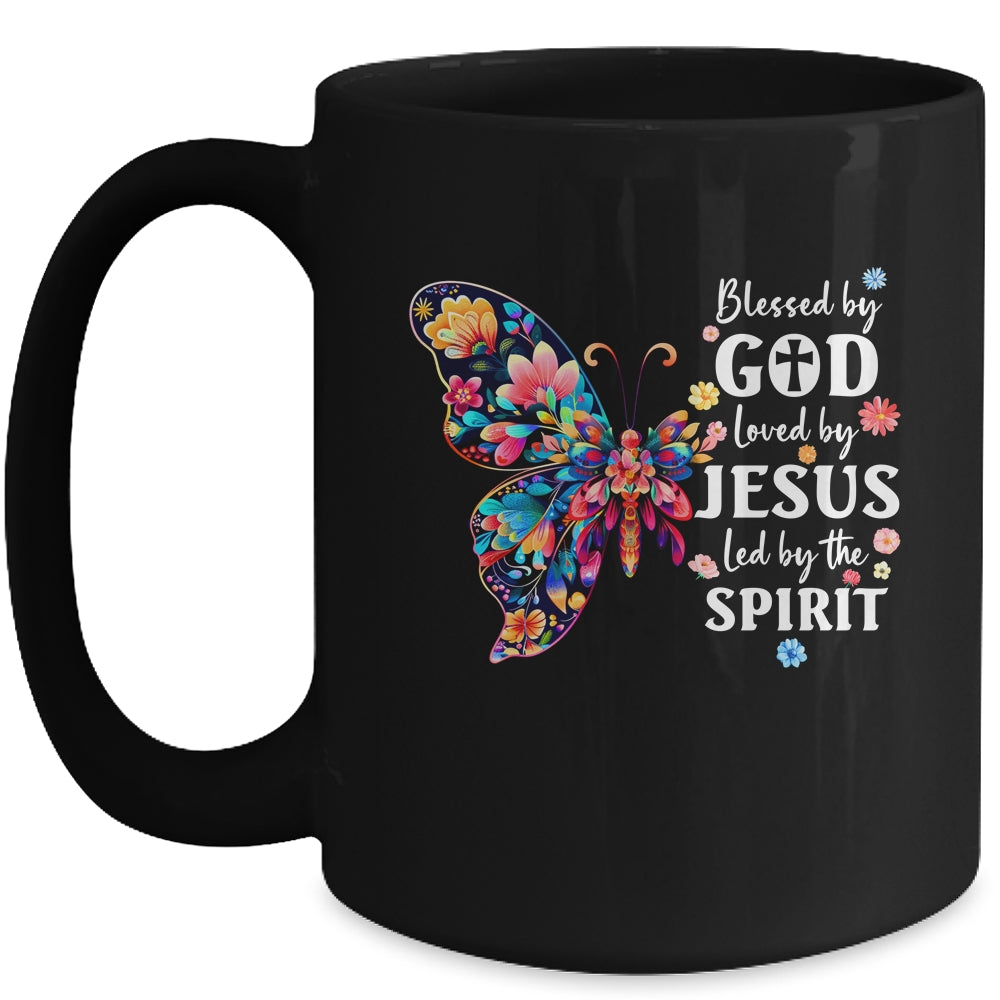 Blessed By God Loved By Jesus Floral Butterfly Christian Mug | siriusteestore