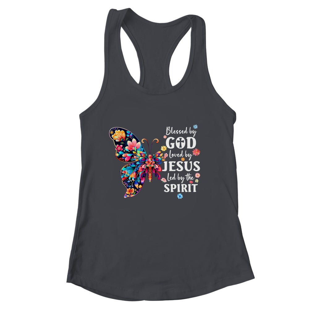 Blessed By God Loved By Jesus Floral Butterfly Christian Shirt & Tank Top | siriusteestore