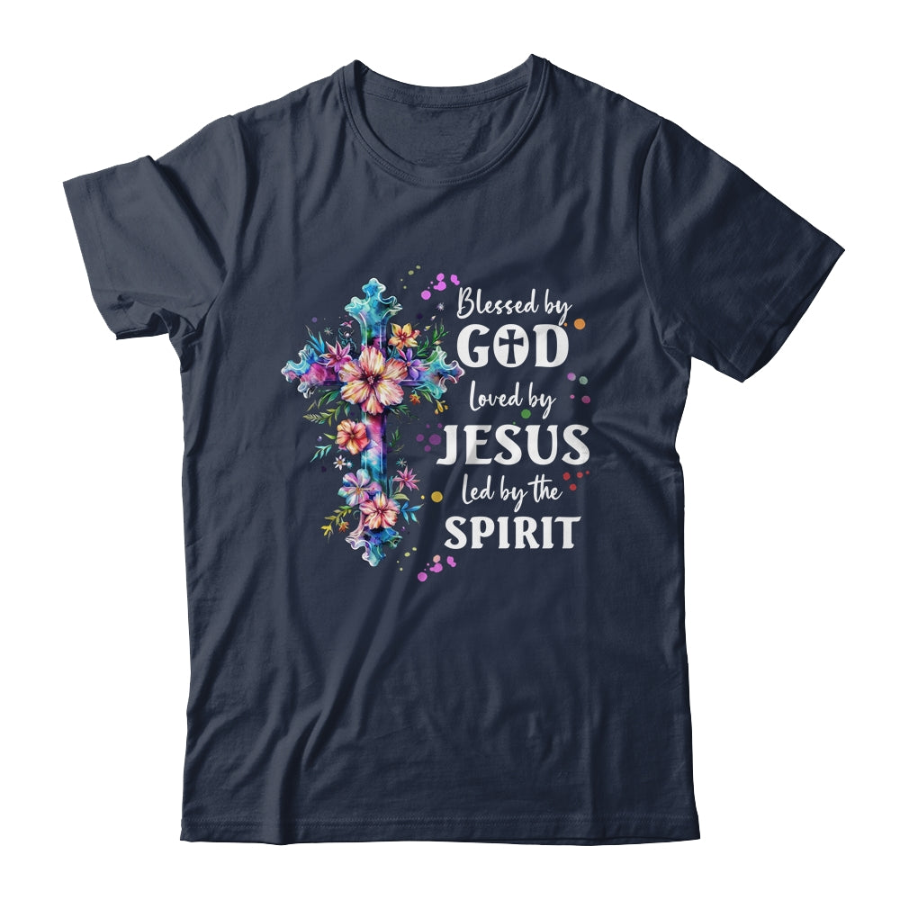 Blessed By God Loved By Jesus Floral Cross Christian Shirt & Tank Top | siriusteestore