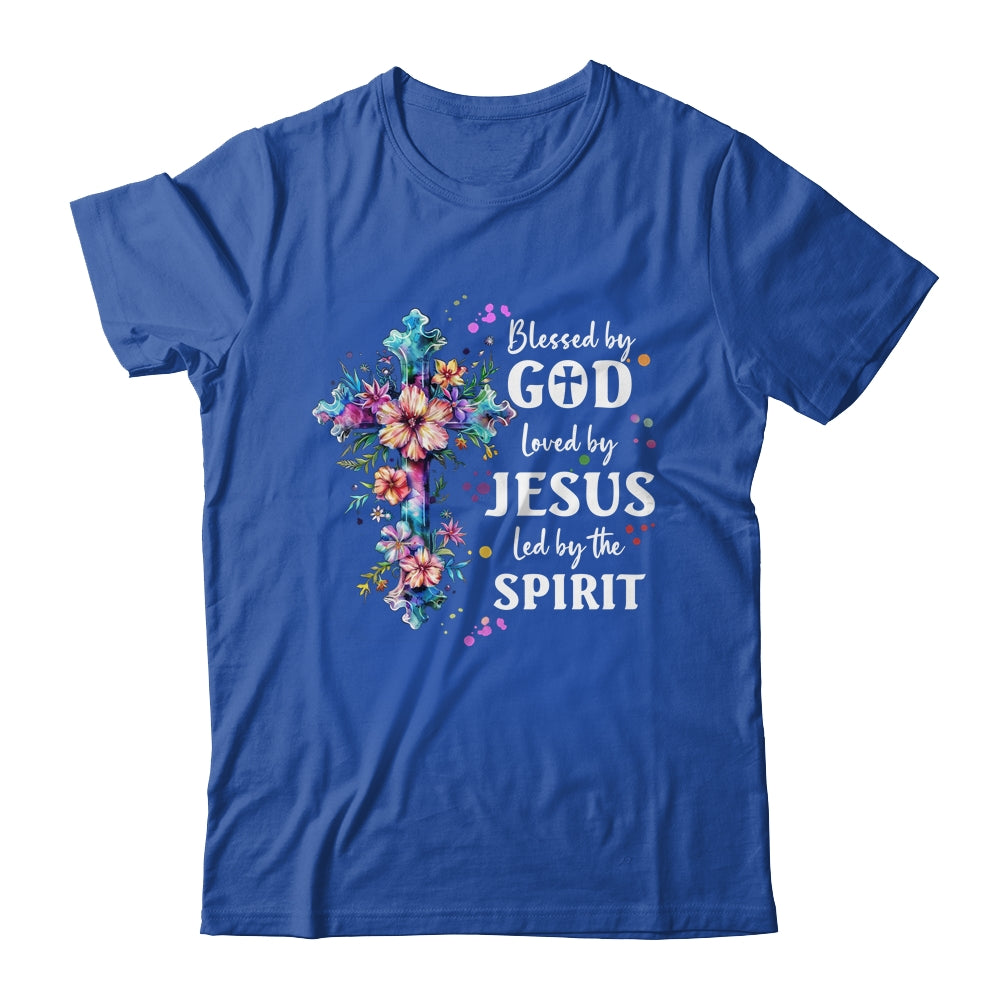 Blessed By God Loved By Jesus Floral Cross Christian Shirt & Tank Top | siriusteestore