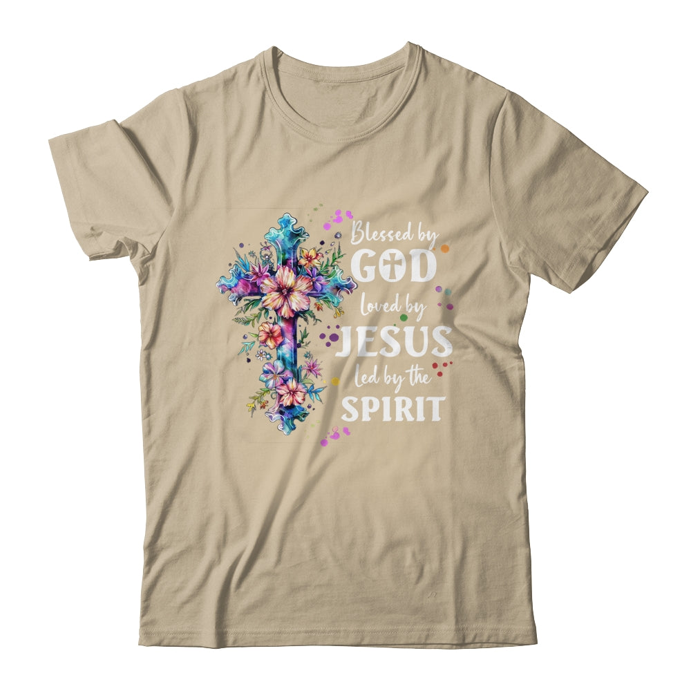 Blessed By God Loved By Jesus Floral Cross Christian Shirt & Tank Top | siriusteestore
