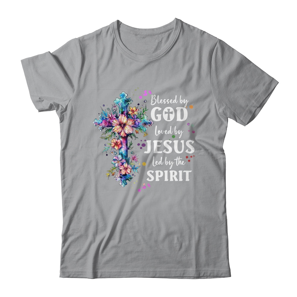 Blessed By God Loved By Jesus Floral Cross Christian Shirt & Tank Top | siriusteestore