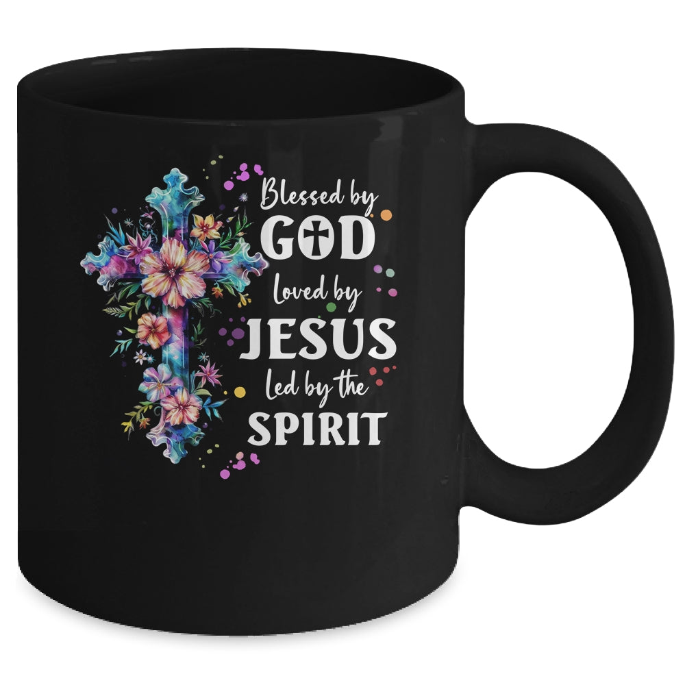 Blessed By God Loved By Jesus Floral Cross Christian Mug | siriusteestore