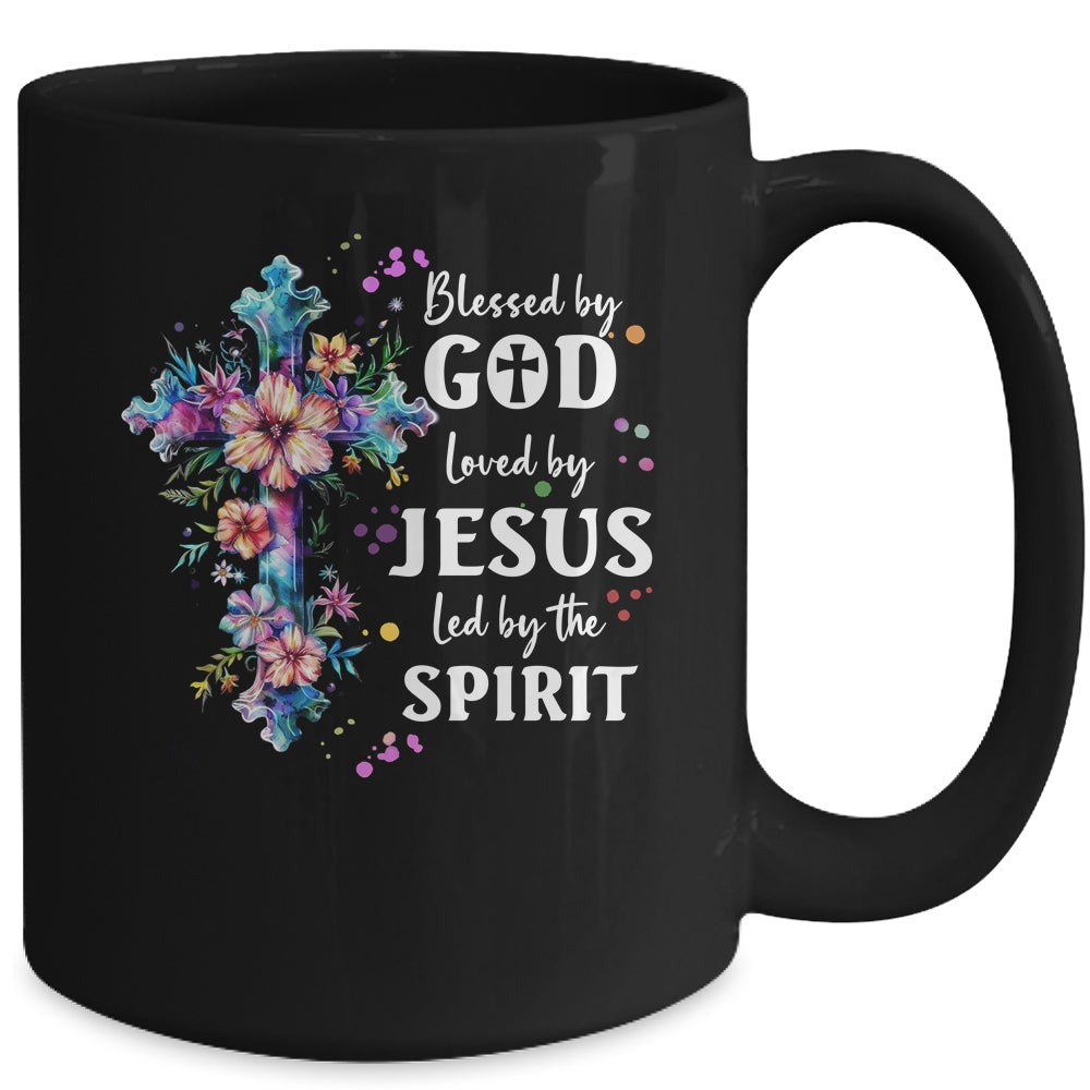 Blessed By God Loved By Jesus Floral Cross Christian Mug | siriusteestore