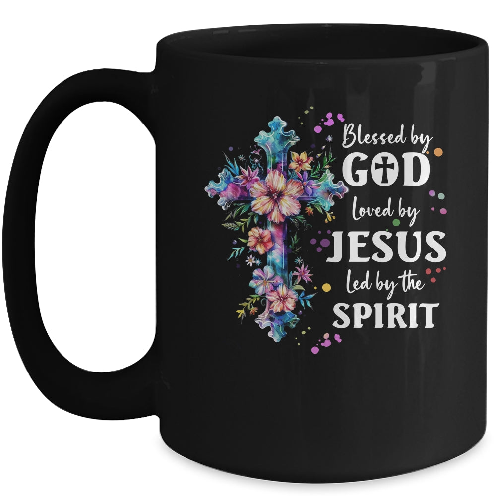 Blessed By God Loved By Jesus Floral Cross Christian Mug | siriusteestore