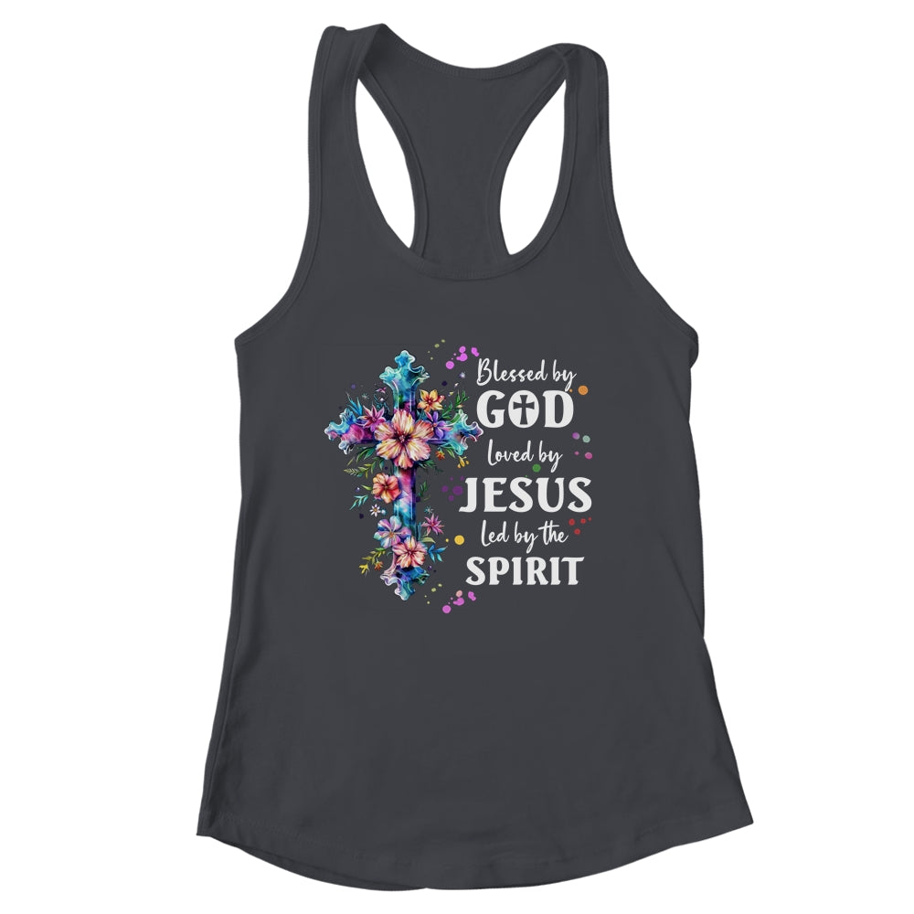 Blessed By God Loved By Jesus Floral Cross Christian Shirt & Tank Top | siriusteestore