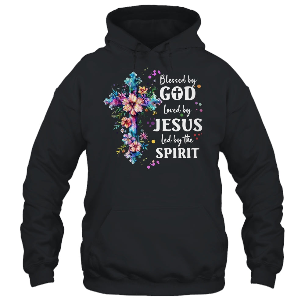 Blessed By God Loved By Jesus Floral Cross Christian Shirt & Tank Top | siriusteestore