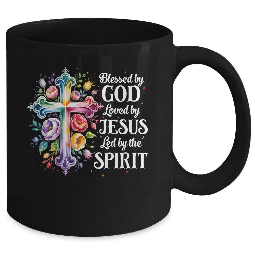 Blessed By God Loved By Jesus Flowers Cross Christian Women Mug | siriusteestore