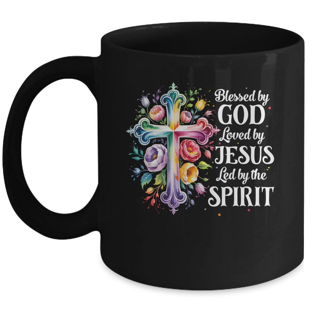 Blessed By God Loved By Jesus Flowers Cross Christian Women Mug | siriusteestore