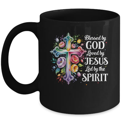 Blessed By God Loved By Jesus Flowers Cross Christian Women Mug | siriusteestore
