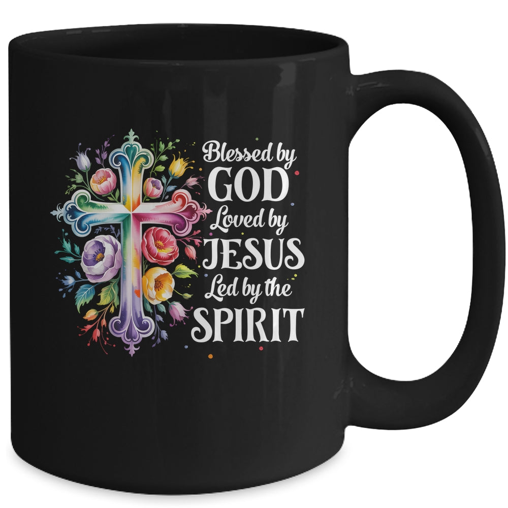Blessed By God Loved By Jesus Flowers Cross Christian Women Mug | siriusteestore