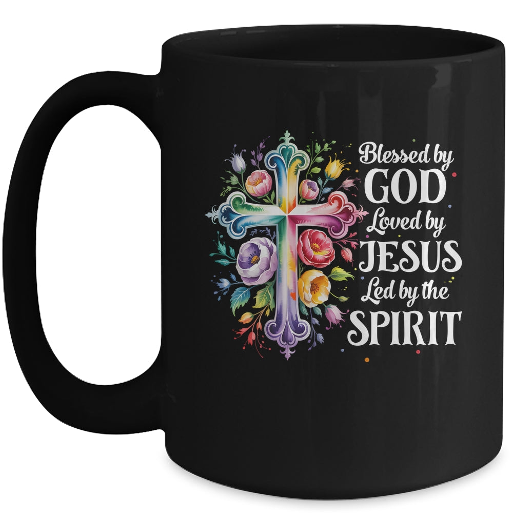 Blessed By God Loved By Jesus Flowers Cross Christian Women Mug | siriusteestore