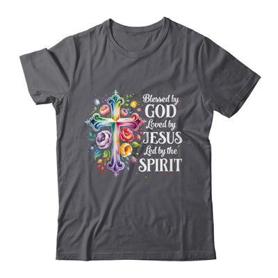 Blessed By God Loved By Jesus Flowers Cross Christian Women Shirt & Tank Top | siriusteestore
