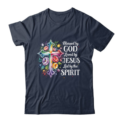 Blessed By God Loved By Jesus Flowers Cross Christian Women Shirt & Tank Top | siriusteestore