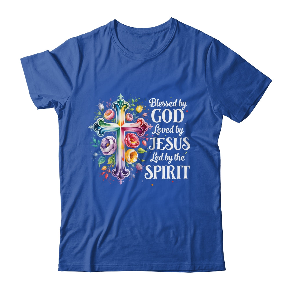 Blessed By God Loved By Jesus Flowers Cross Christian Women Shirt & Tank Top | siriusteestore