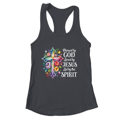 Blessed By God Loved By Jesus Flowers Cross Christian Women Shirt & Tank Top | siriusteestore