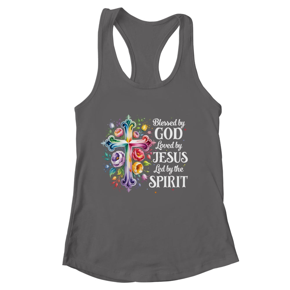 Blessed By God Loved By Jesus Flowers Cross Christian Women Shirt & Tank Top | siriusteestore