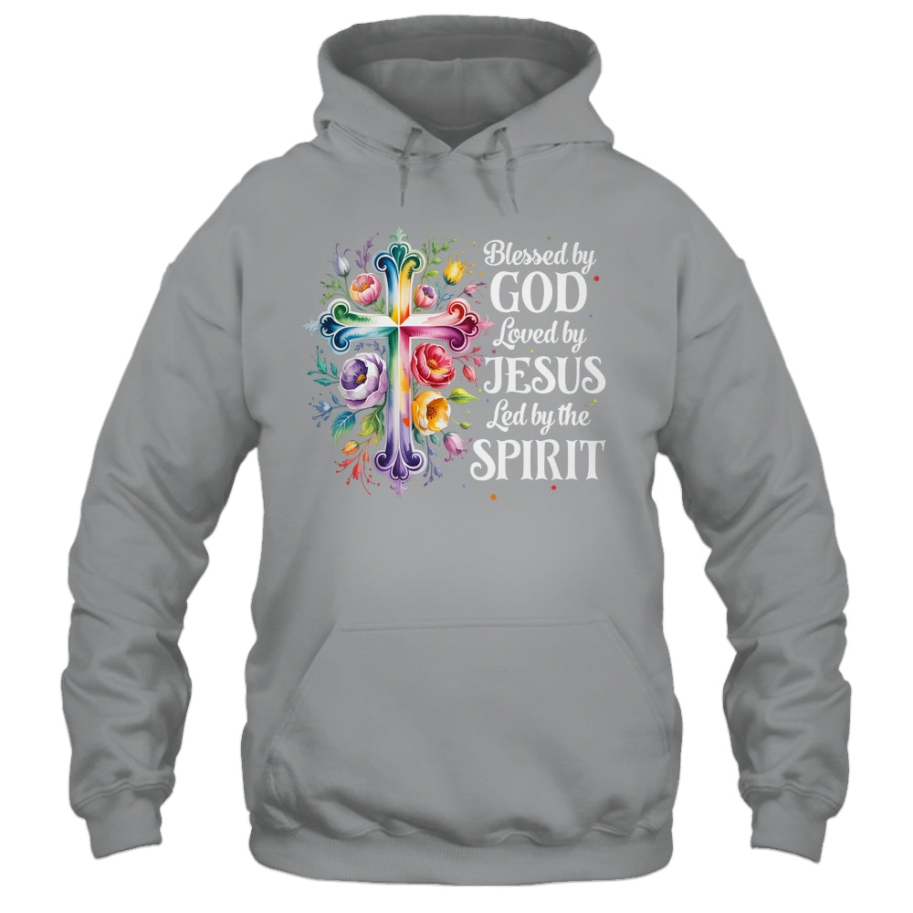 Blessed By God Loved By Jesus Flowers Cross Christian Women Shirt & Tank Top | siriusteestore