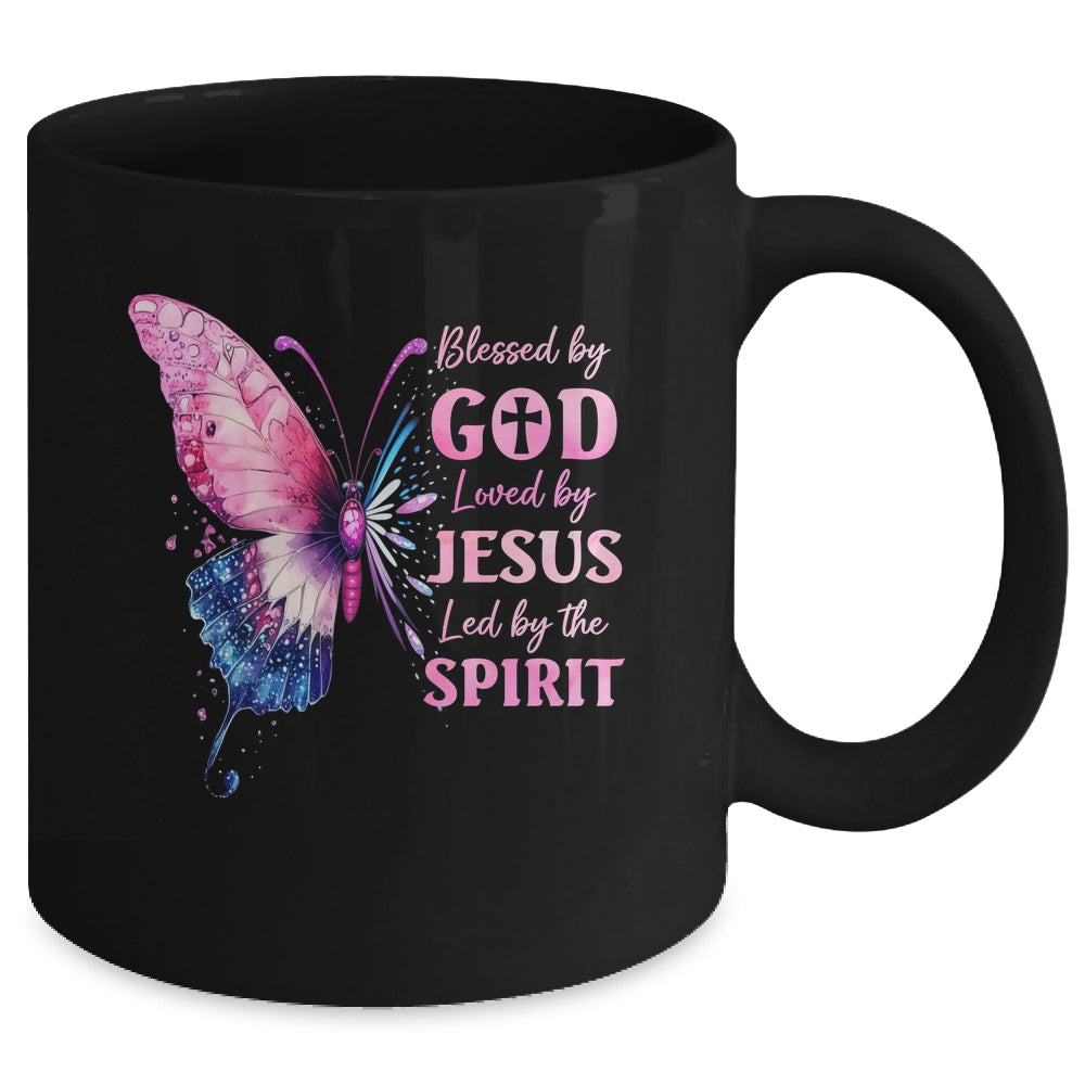 Blessed By God Loved By Jesus Pink Butterfly Christian Mug | siriusteestore