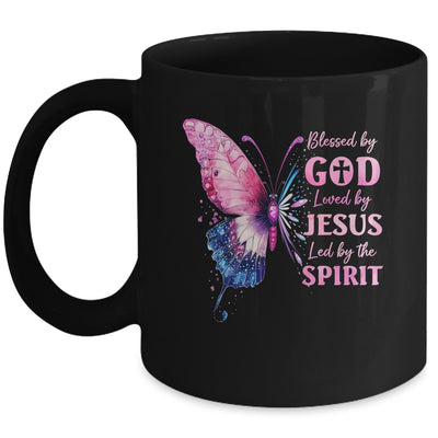 Blessed By God Loved By Jesus Pink Butterfly Christian Mug | siriusteestore