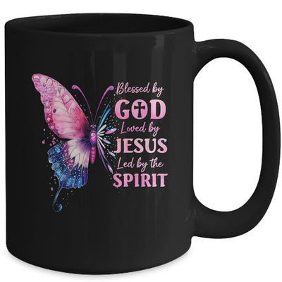 Blessed By God Loved By Jesus Pink Butterfly Christian Mug | siriusteestore