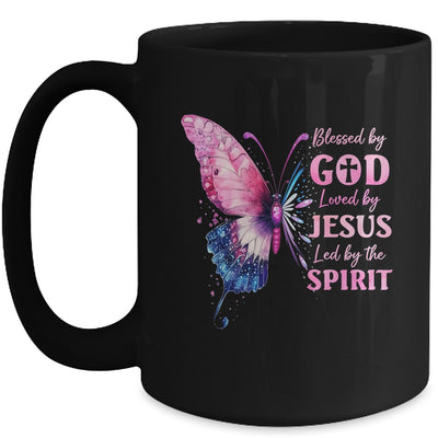 Blessed By God Loved By Jesus Pink Butterfly Christian Mug | siriusteestore