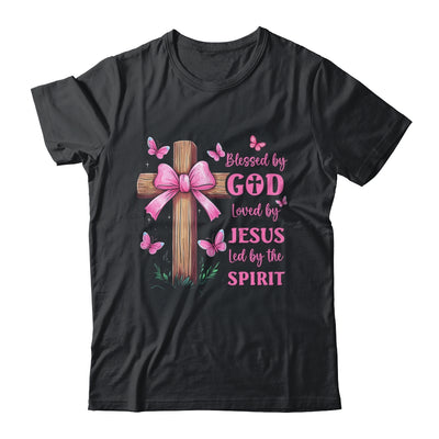 Blessed By God Loved By Jesus Pink Coquette Bow And Cross Shirt & Hoodie | siriusteestore