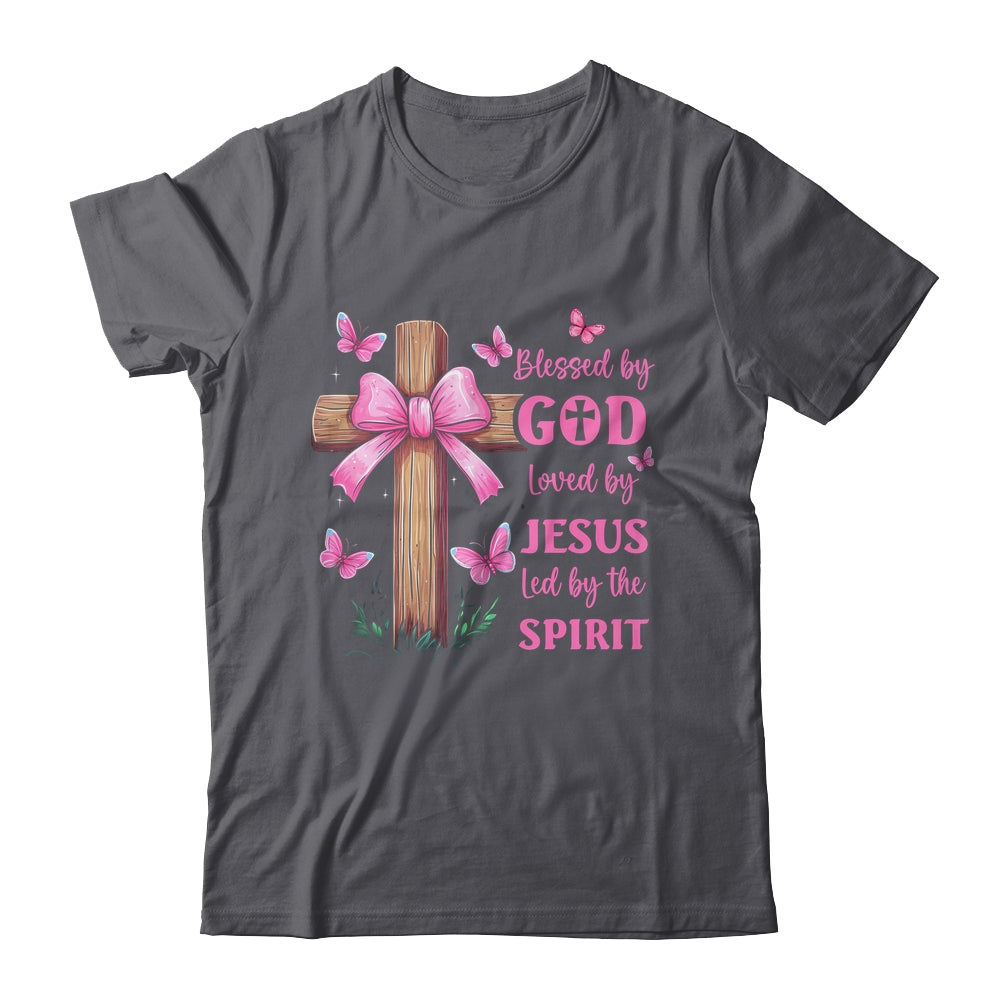 Blessed By God Loved By Jesus Pink Coquette Bow And Cross Shirt & Hoodie | siriusteestore