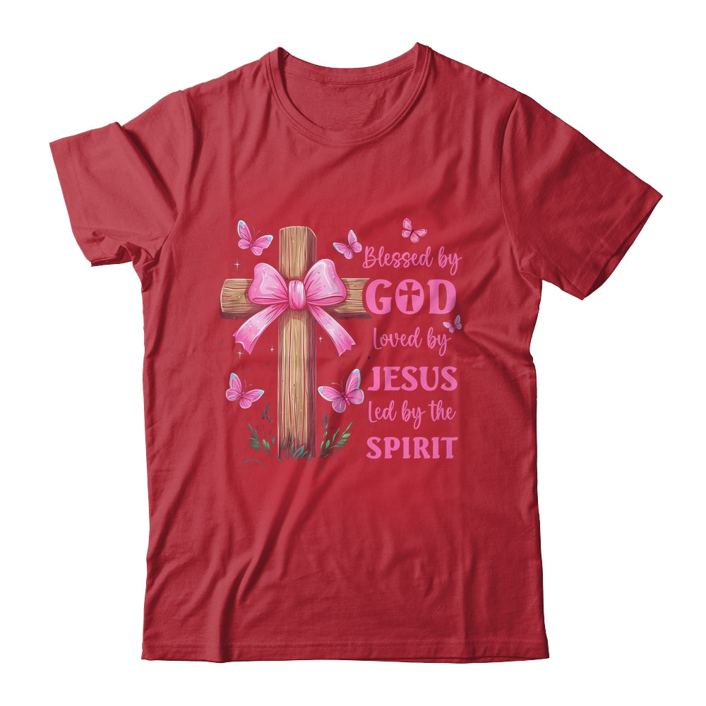 Blessed By God Loved By Jesus Pink Coquette Bow And Cross Shirt & Hoodie | siriusteestore
