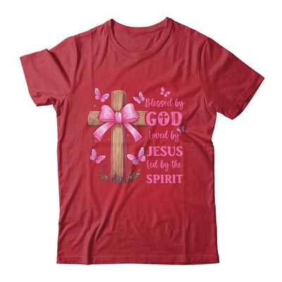 Blessed By God Loved By Jesus Pink Coquette Bow And Cross Shirt & Hoodie | siriusteestore