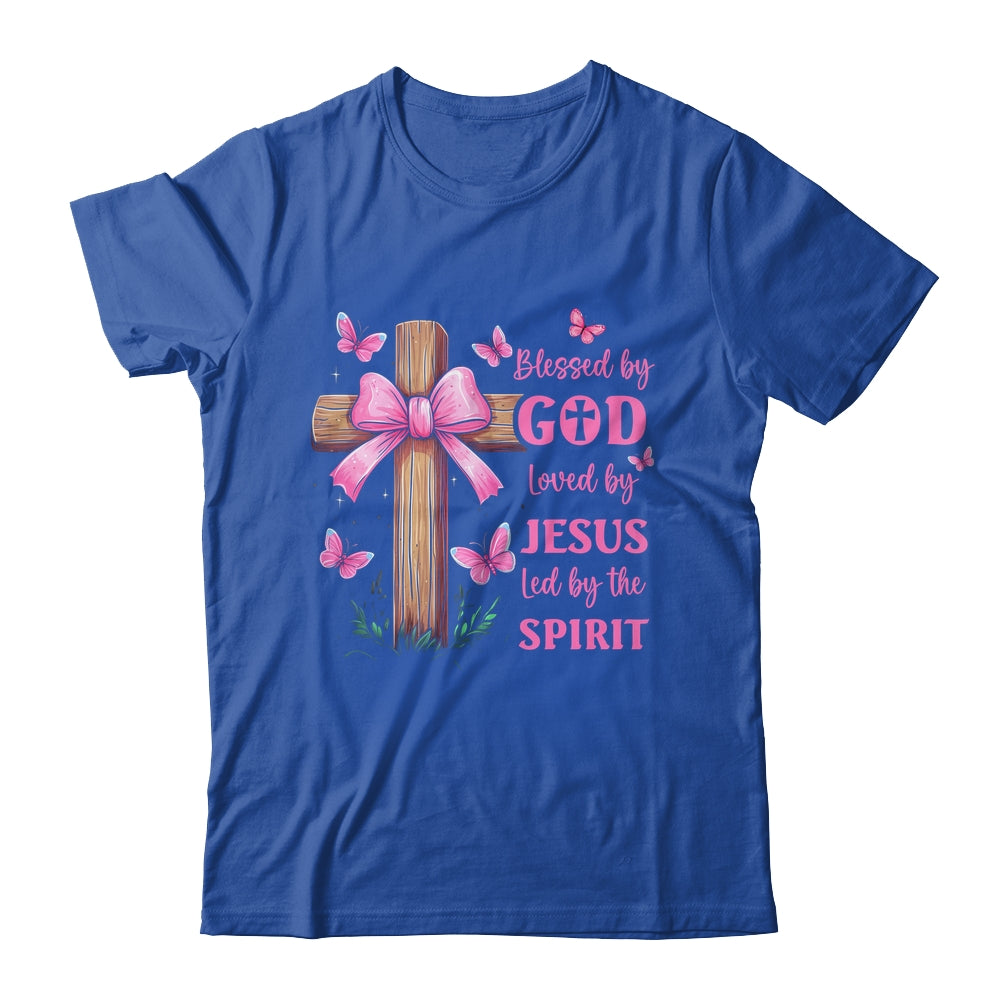 Blessed By God Loved By Jesus Pink Coquette Bow And Cross Shirt & Hoodie | siriusteestore