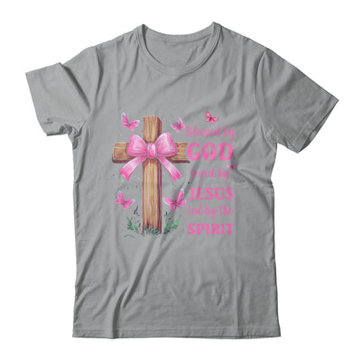 Blessed By God Loved By Jesus Pink Coquette Bow And Cross Shirt & Hoodie | siriusteestore