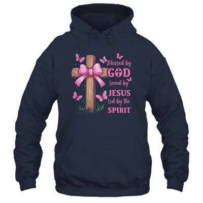 Blessed By God Loved By Jesus Pink Coquette Bow And Cross Shirt & Hoodie | siriusteestore