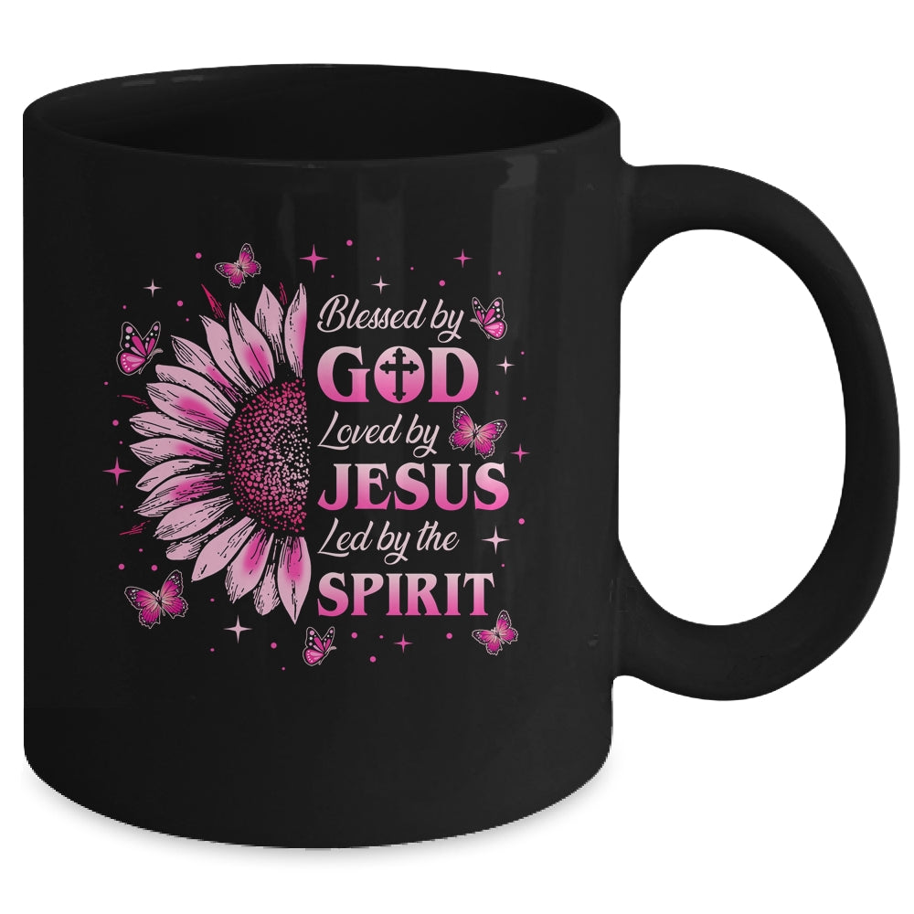 Blessed By God Loved By Jesus Pink Sunflower Christian Mug | siriusteestore