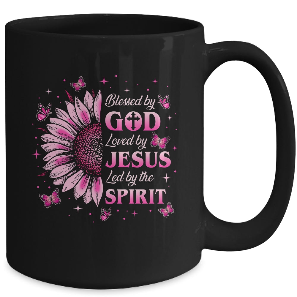 Blessed By God Loved By Jesus Pink Sunflower Christian Mug | siriusteestore