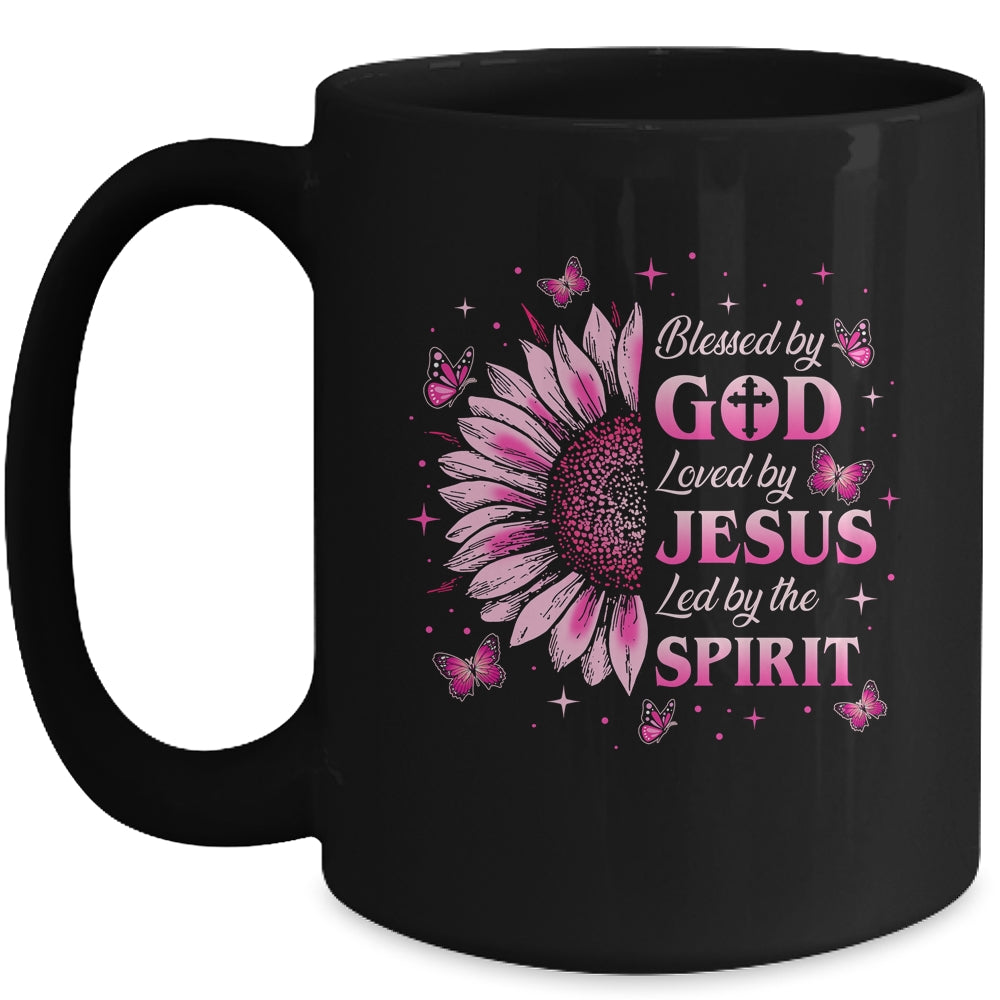 Blessed By God Loved By Jesus Pink Sunflower Christian Mug | siriusteestore