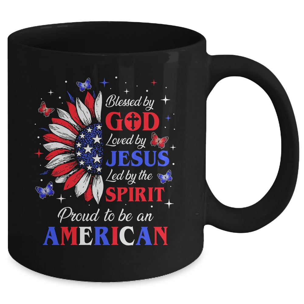 Blessed By God Loved By Jesus Proud American Sunflower Mug | siriusteestore