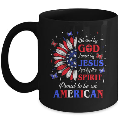 Blessed By God Loved By Jesus Proud American Sunflower Mug | siriusteestore