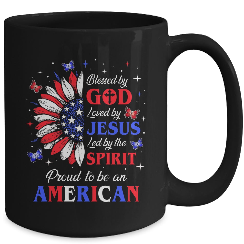Blessed By God Loved By Jesus Proud American Sunflower Mug | siriusteestore