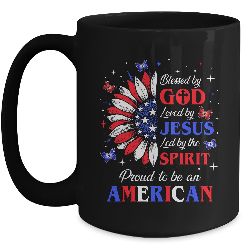 Blessed By God Loved By Jesus Proud American Sunflower Mug | siriusteestore