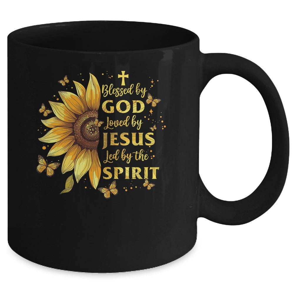 Blessed By God Loved By Jesus Sunflower Christian Mug | siriusteestore
