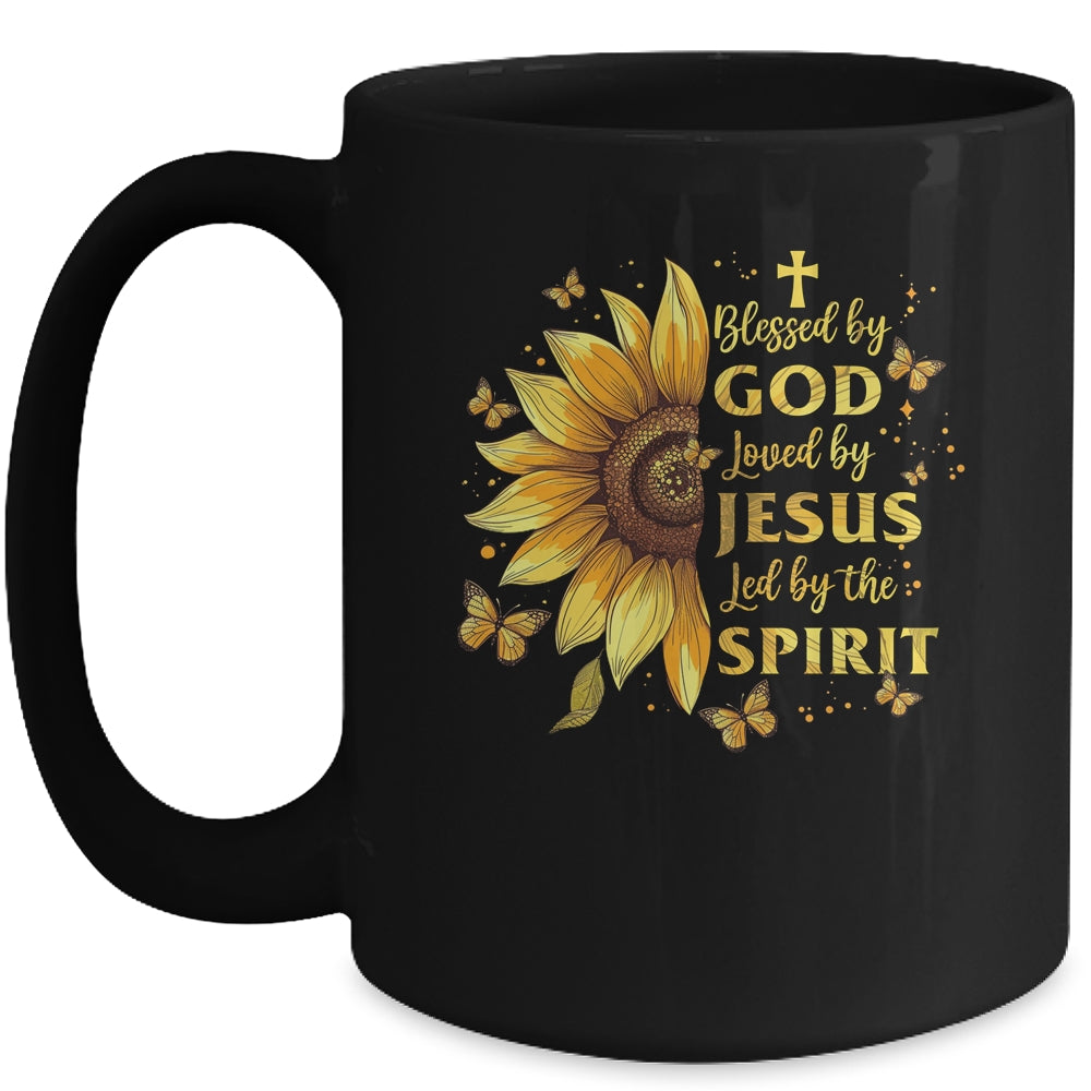 Blessed By God Loved By Jesus Sunflower Christian Mug | siriusteestore
